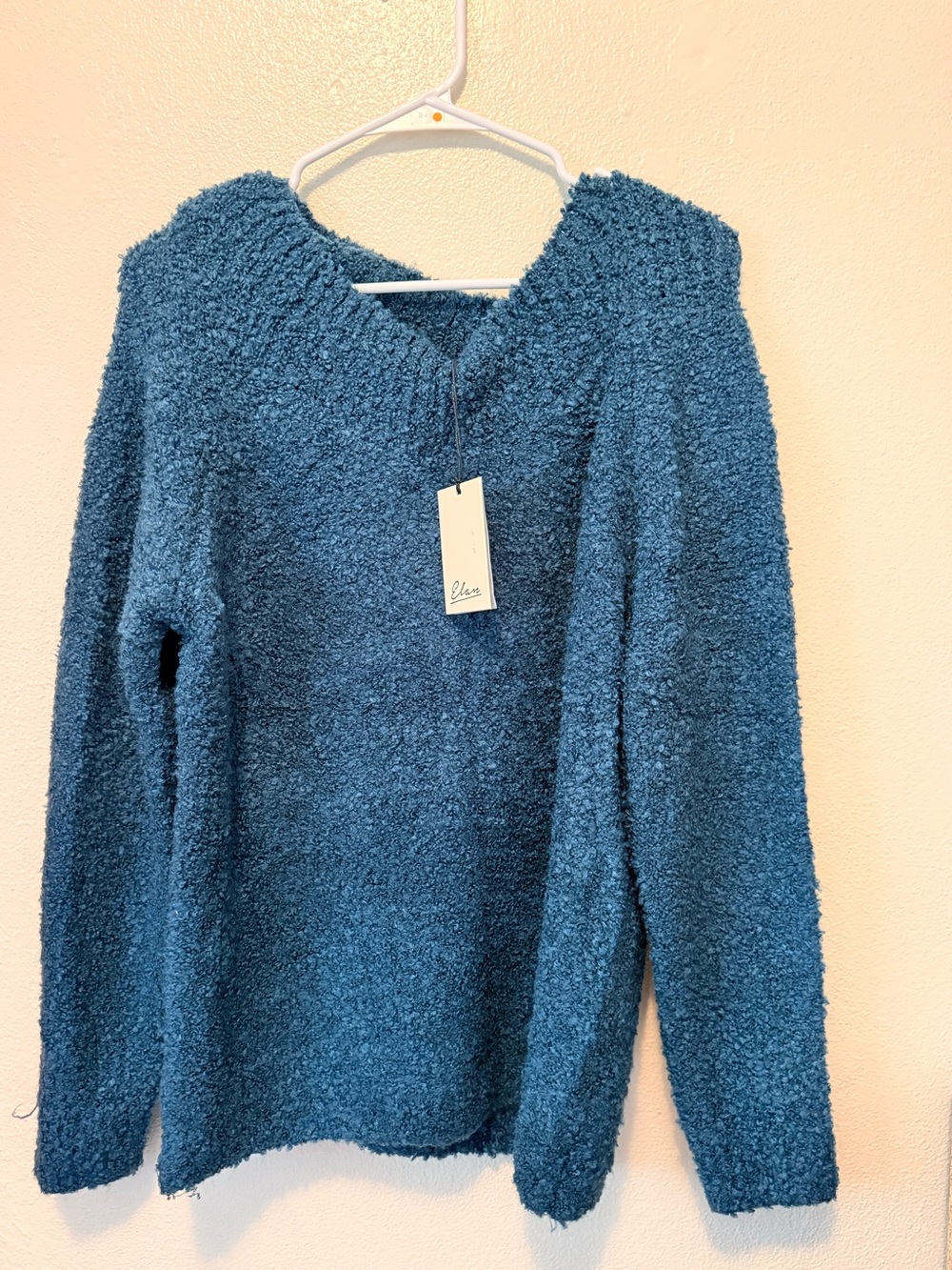 Elan Teal Bouclé V-Neck Sweater